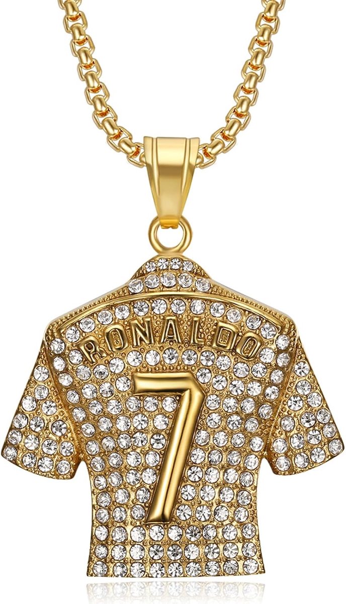 Football Shirt Pendant Number 7 Silver Chain for Men Rock Rapper - with 60 cm Chain - ShopVlot