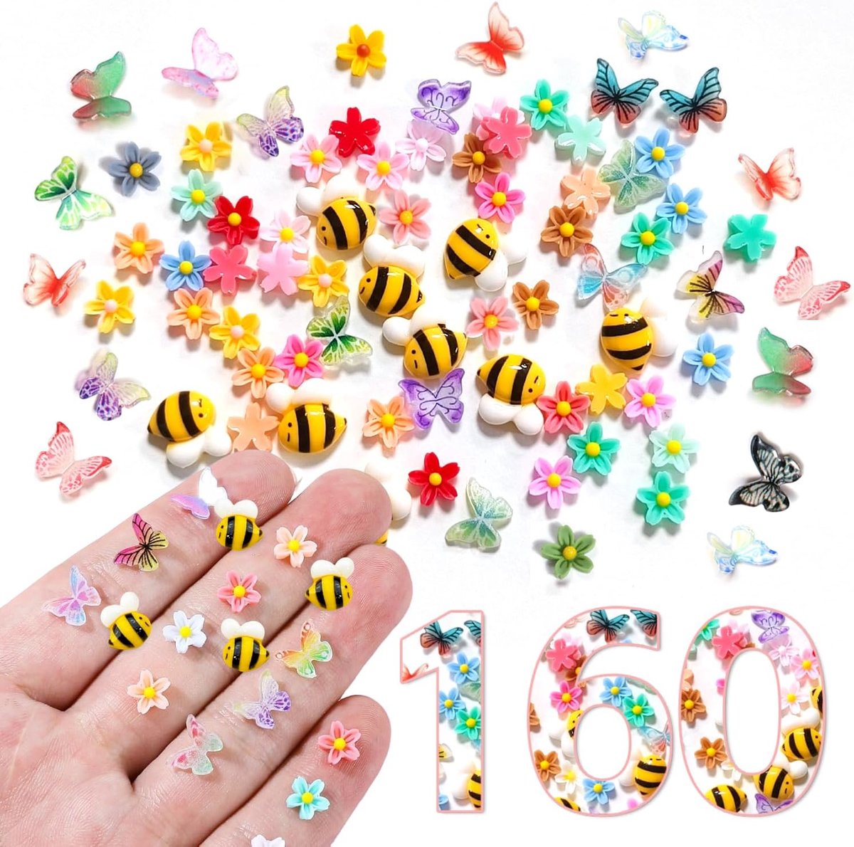 SnelShoppen - 160 Miniatuur Accessoires met Kleurige Bloemen, Vlinders en Bijen - Decoratie voor Hobbys, DIY Nagelontwerpen, Miniatuurtuinen en Creati
