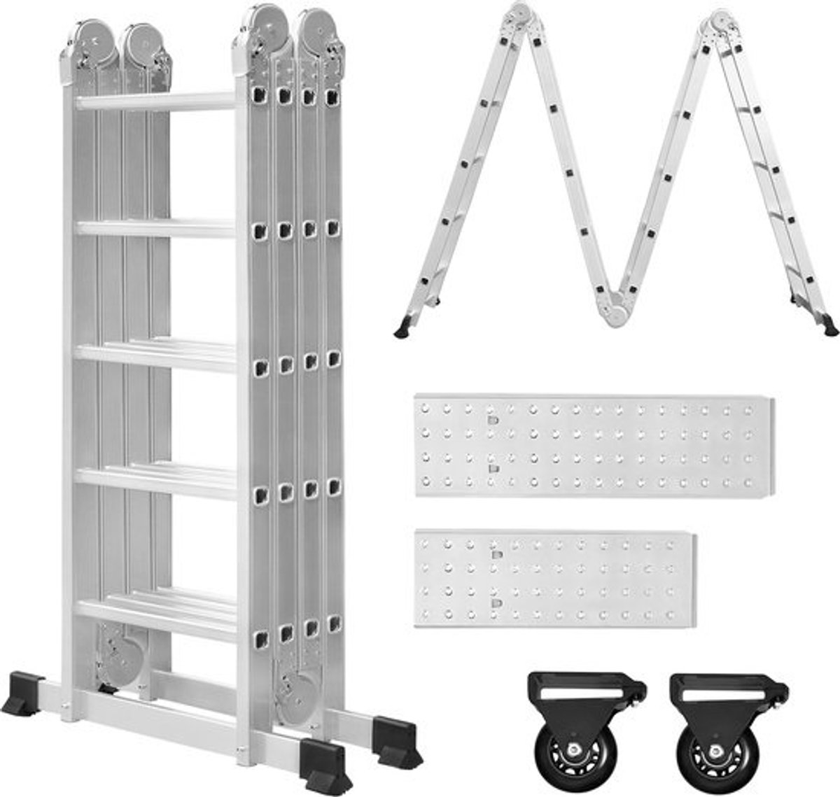 Aluminium steigerladder - Klusladder - Vouwladder - Voor klussen - Veelzijdig inzetbaar - 580 cm - Zilver
