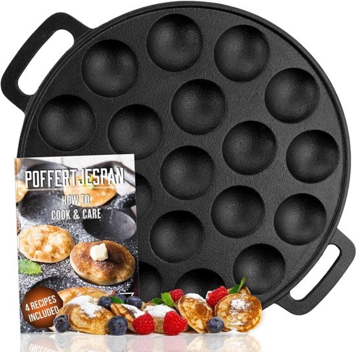 Poffertjespan gietijzer - Mini-pannenkoekenpan - Poffertjes bakken - Voor alle warmtebronnen - 19 stuks - Zwart