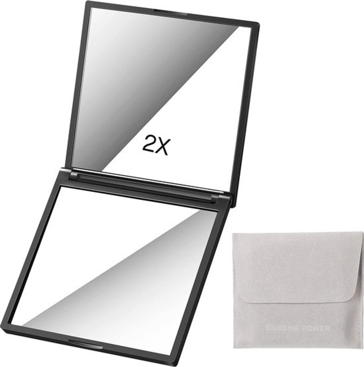 Compacte opvouwbare make-upspiegel - 1x/2x vergroting voor reizen - met opbergtas