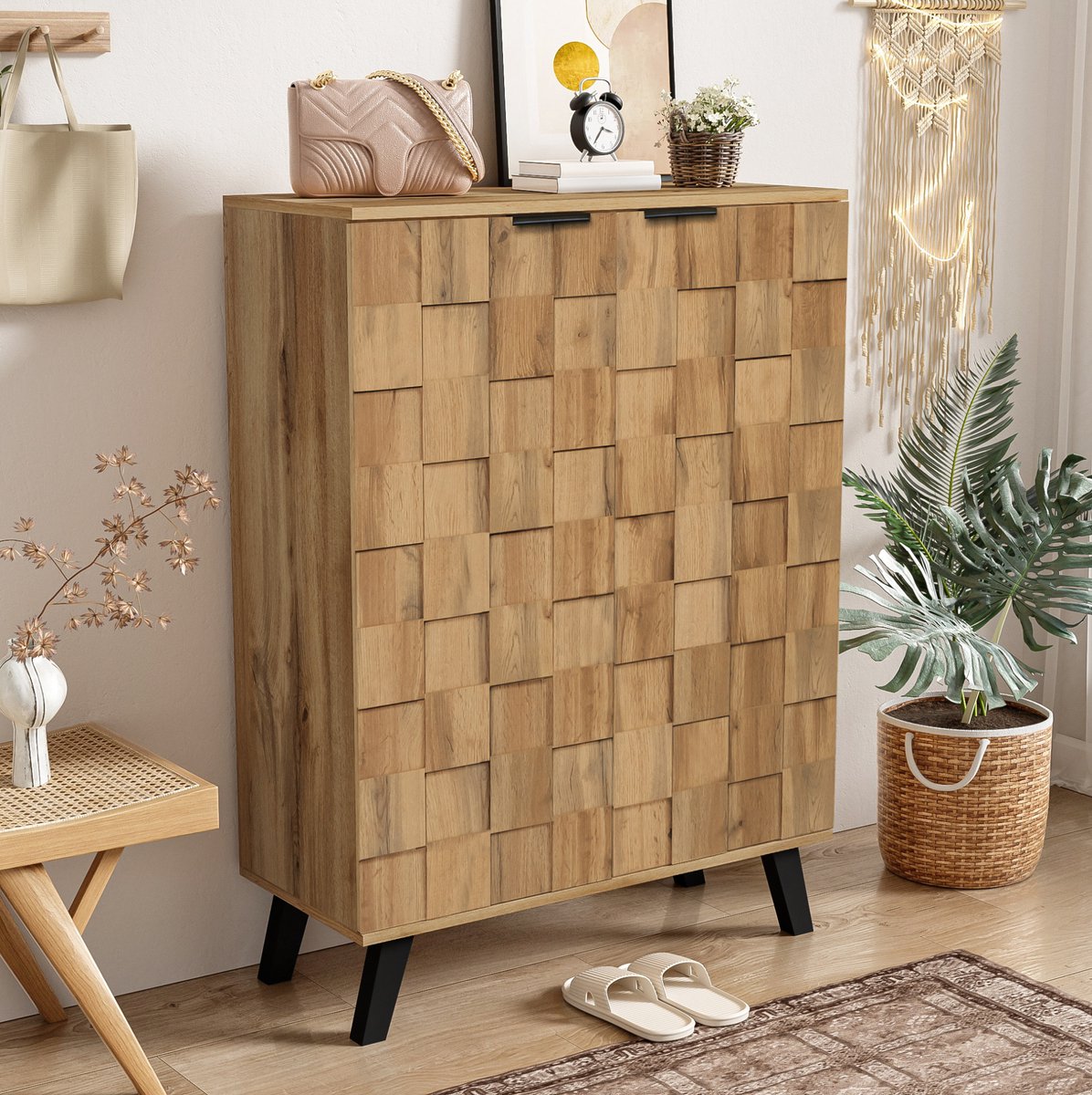Image of WUVRIE - Schoenenkast 80,5 x 35 x 109,5 cm - 5 vakken, 4 verstelbare planken - Houtkleur