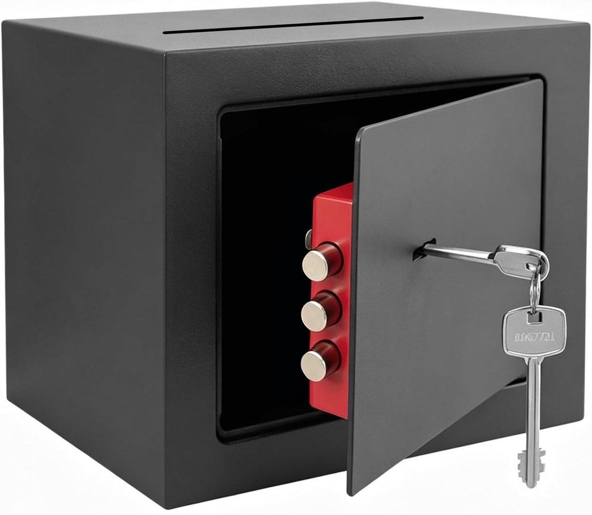 Safe kluis met sleutel, meubelkluis, dubbelbaard-veiligheidsslot, 6,6 l, kluis met stalen constructie, voor wand- en - ShopVlot
