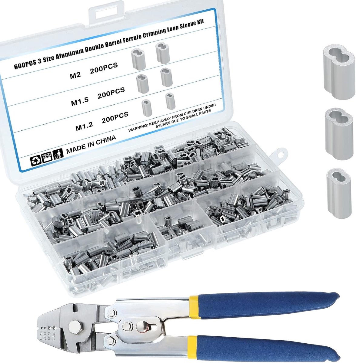 Complete Set van 601 Stuks Kabel Crimp Gereedschap voor Vissen met 600 Dubbele Mouwen van Aluminium en Precisie Accessoires