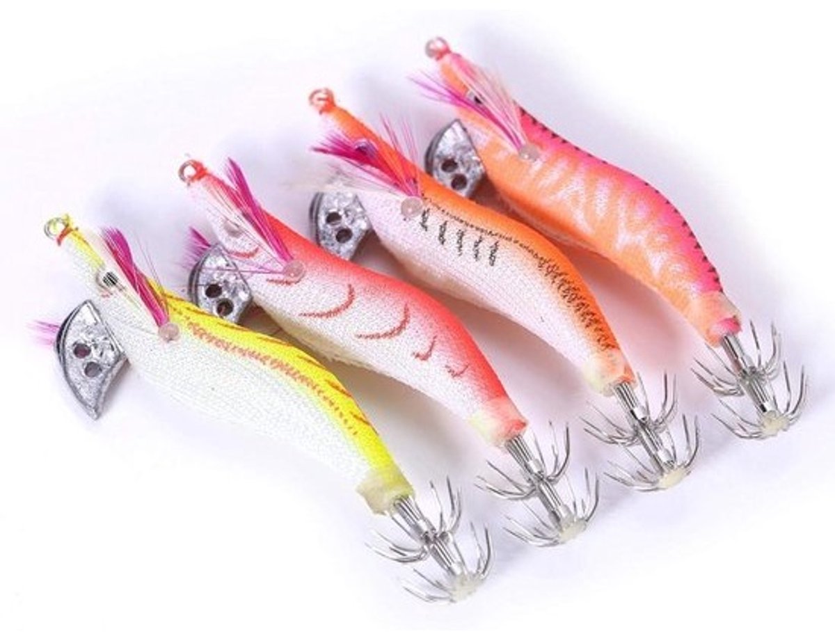 Plastic glow-in-the-dark-garnaalaas - Set van 4 stuks voor nachtvissen met calmar en garnalen