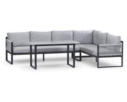 Hoek lounge dining set Reims | Rechts | 5 personen | Off Sand/Black | Rope & aluminium