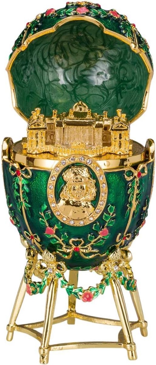 danila-souvenirs Faberge Style Alexander Palace Egg Jewelry Box 14 cm Green - ShopVlot