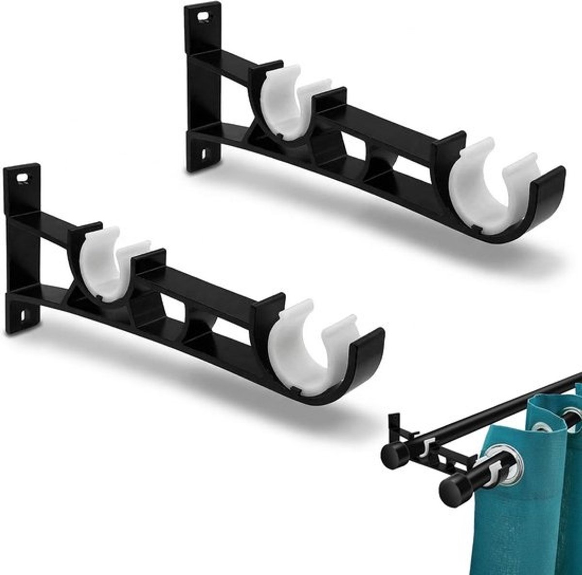 Set gordijnstanghouders - Bevestiging voor roede - Ruimtebesparend - Universele diameter - 2 stuks - Zwart