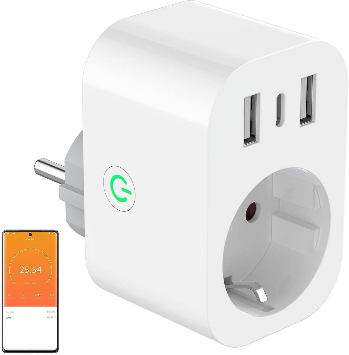 Slimme stekker met Wi-Fi - 4-in-1 functie - Individuele controle - Energieverbruik meten - ShopVlot