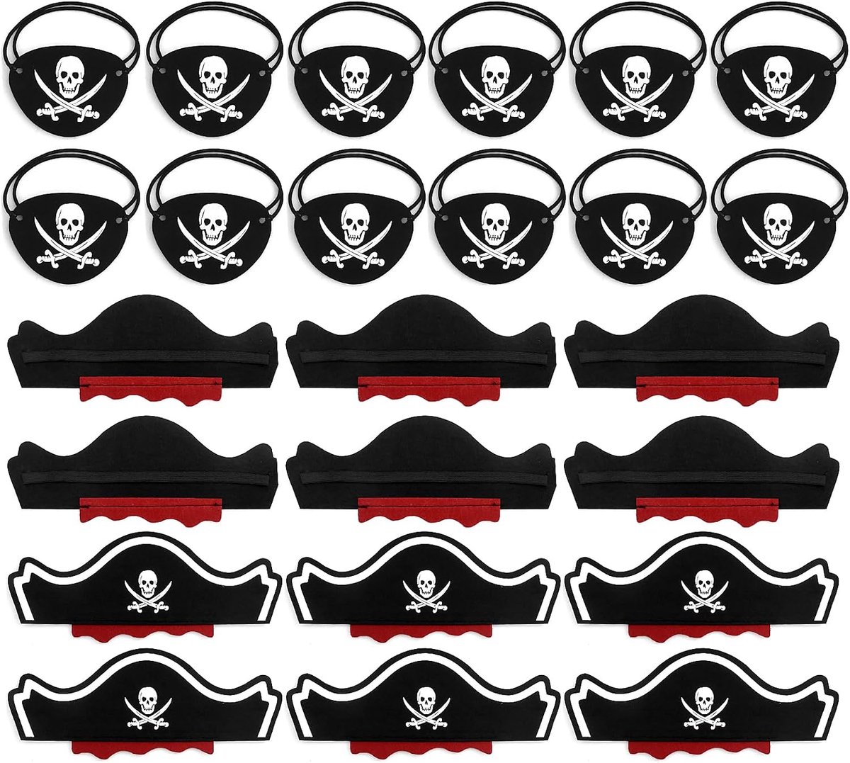 24-delige piraten-verjaardagsset voor kinderen, met 12 piratenhoeden, 12 oogkleppen, piraten, Halloween-accessoires, rollenspellen