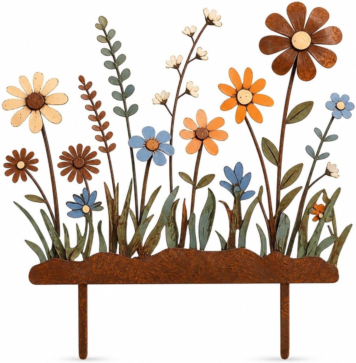 Tuinsteekers Bloemen 30x28cm Dubbelzijdig 2D Tuindecoratie Roestlook Buiten Bedsteekers Gazondecoratie voor Tuin Terras Balkon Hof Vintage Decoratie Cadeau Verhuizing