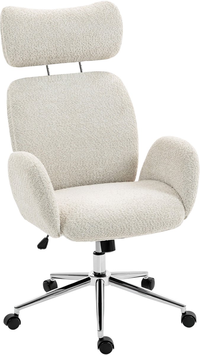 Kantoorstoel 75×65×115-123 cm Beige, metalen frame, computerstoel, stoel, relaxstoel, leesstoel, stevig en duurzaam, eenvoudig ontwerp, praktisch en mooi, voor studeerkamer en kantoor