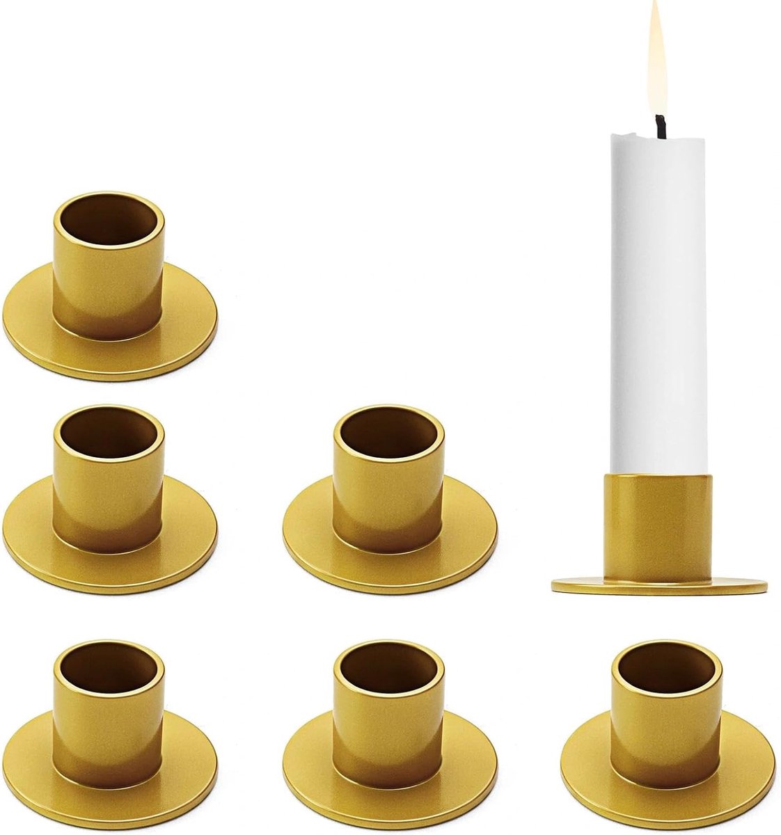 6 stuks kandelaars staafkaarsen, gouden kandelaar ijzer