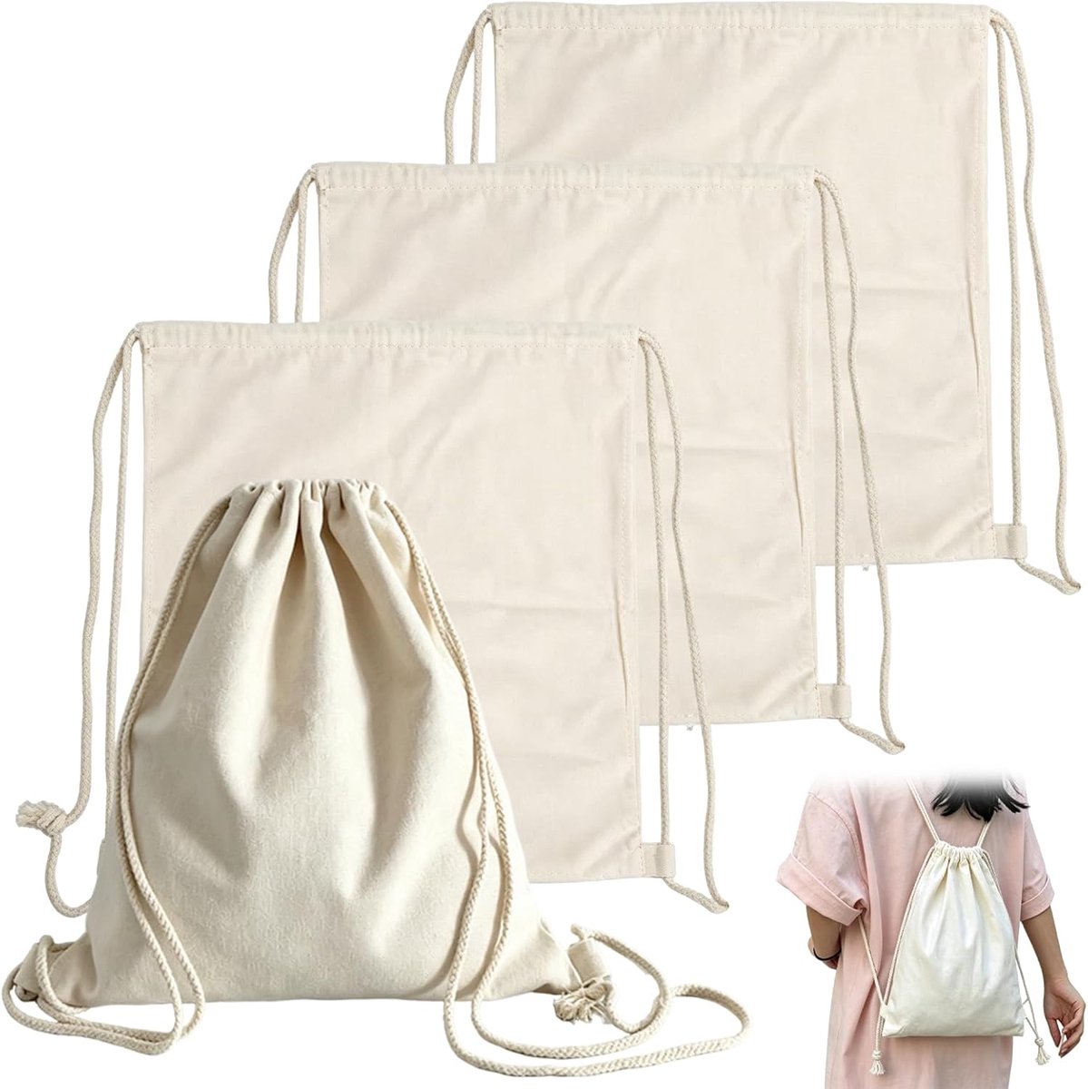 Set van 4 katoenen gymtas 35x40 cm met trekkoord sporttas