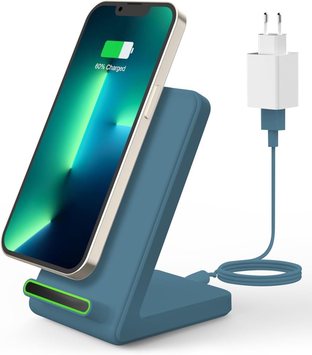 Draadloze Oplaadstandaard 15W Snellader, Geschikt voor iPhone en Samsung, Inductie Opladen met Case-Vriendelijk Ontwerp