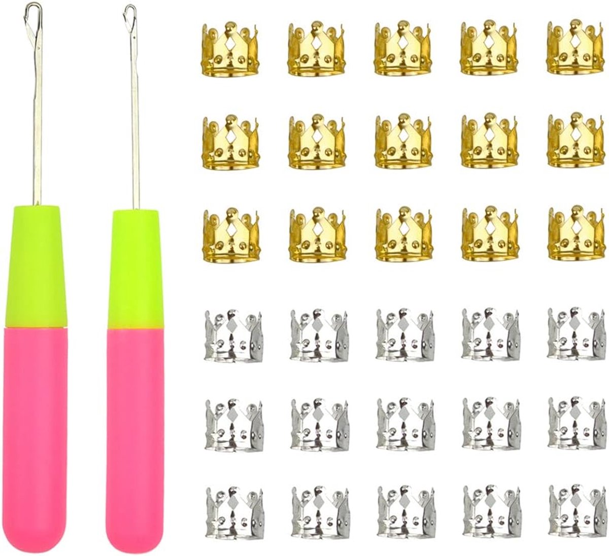 2PCS Riveting Hook with 30PCS Gold Silver Metal Rhinestone Dreadlocks Deweave Bead Hair Accessories, Suitable for - ShopVlot