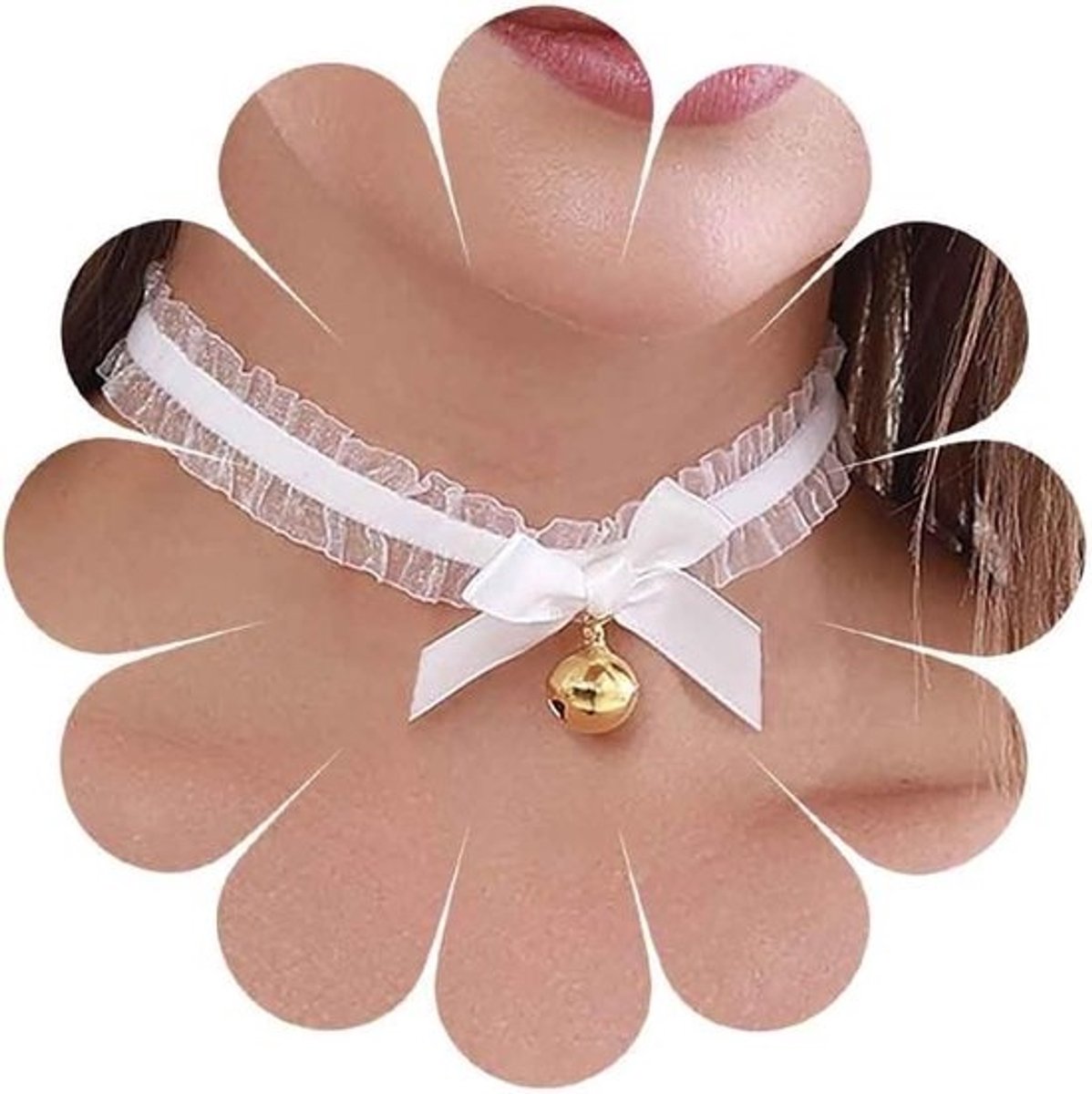 Elegante zwarte kanten ketting met strikken en gouden bellen - lolita cosplay