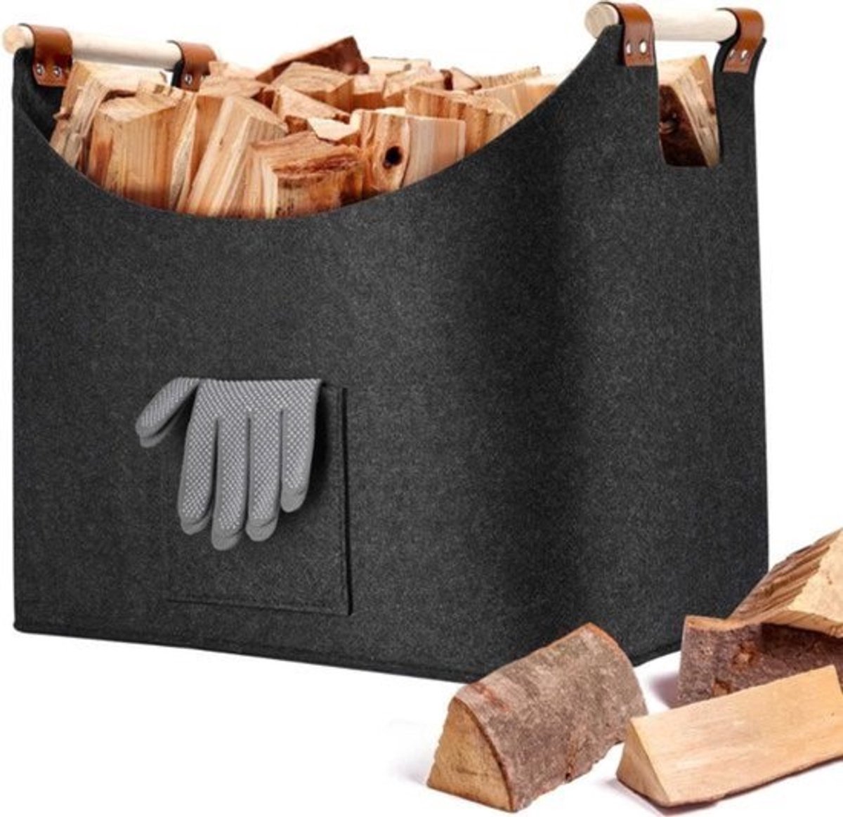 Haardhoutmand - Waterdicht - Stevig - Houten handvat - Max. 36 kg - 100% garantie