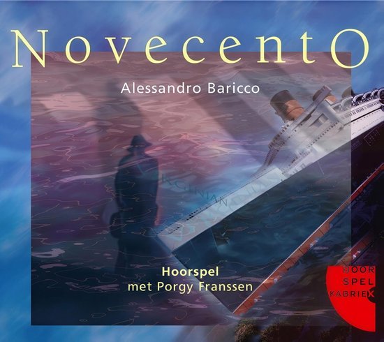 Livre 'Novecento' d'Alessandro Baricco, pièce radiophonique avec Porgy Franssen. Ombre noir et blanc d'un homme sur un paquebot de luxe.