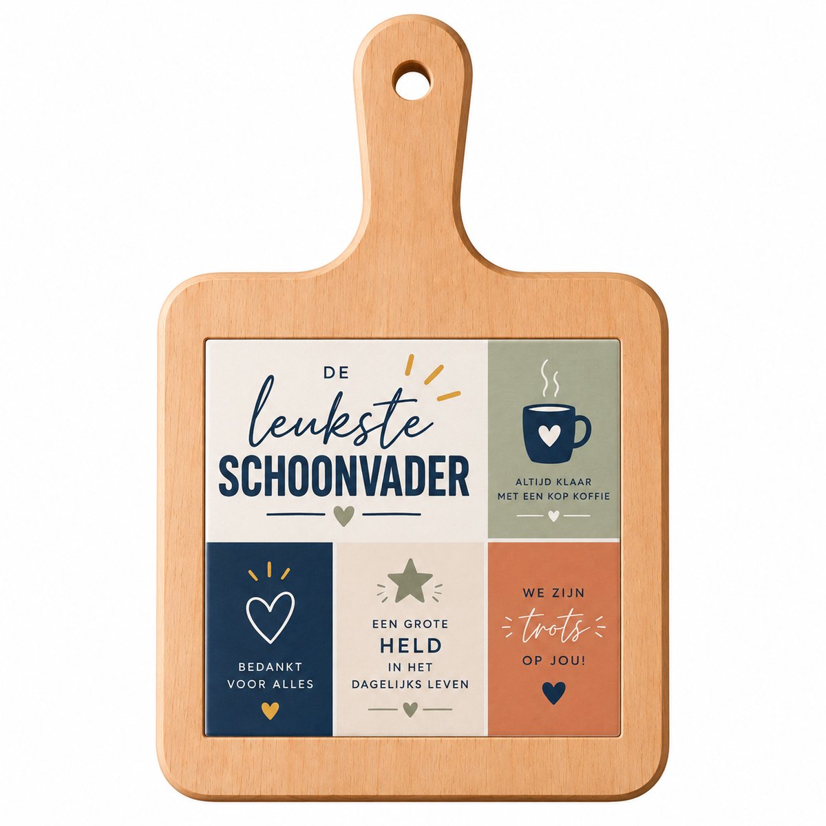 Kaasplank De Leukste Schoonvader – 18 x 31 cm – Houten Serveerplank met Tegel – Cadeau voor Schoonvader