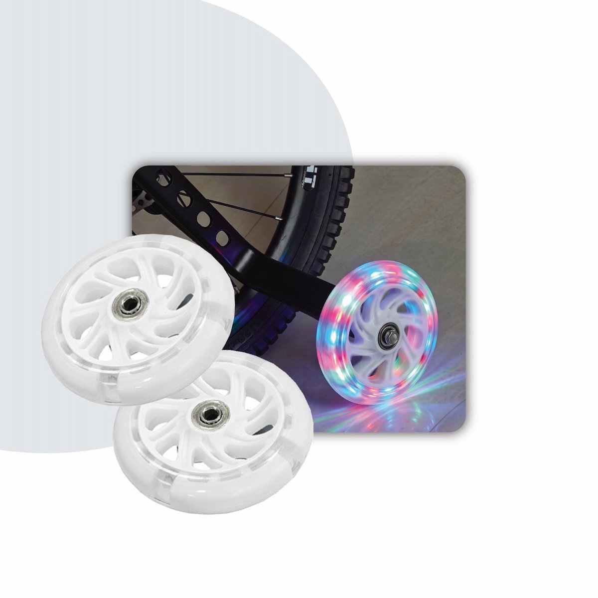 Voltano Zijwieltjes LED Verlichting Solid – Wit – 12-20 Inch - Verstevigd Staal - Zijwielen Voor Kinderfiets