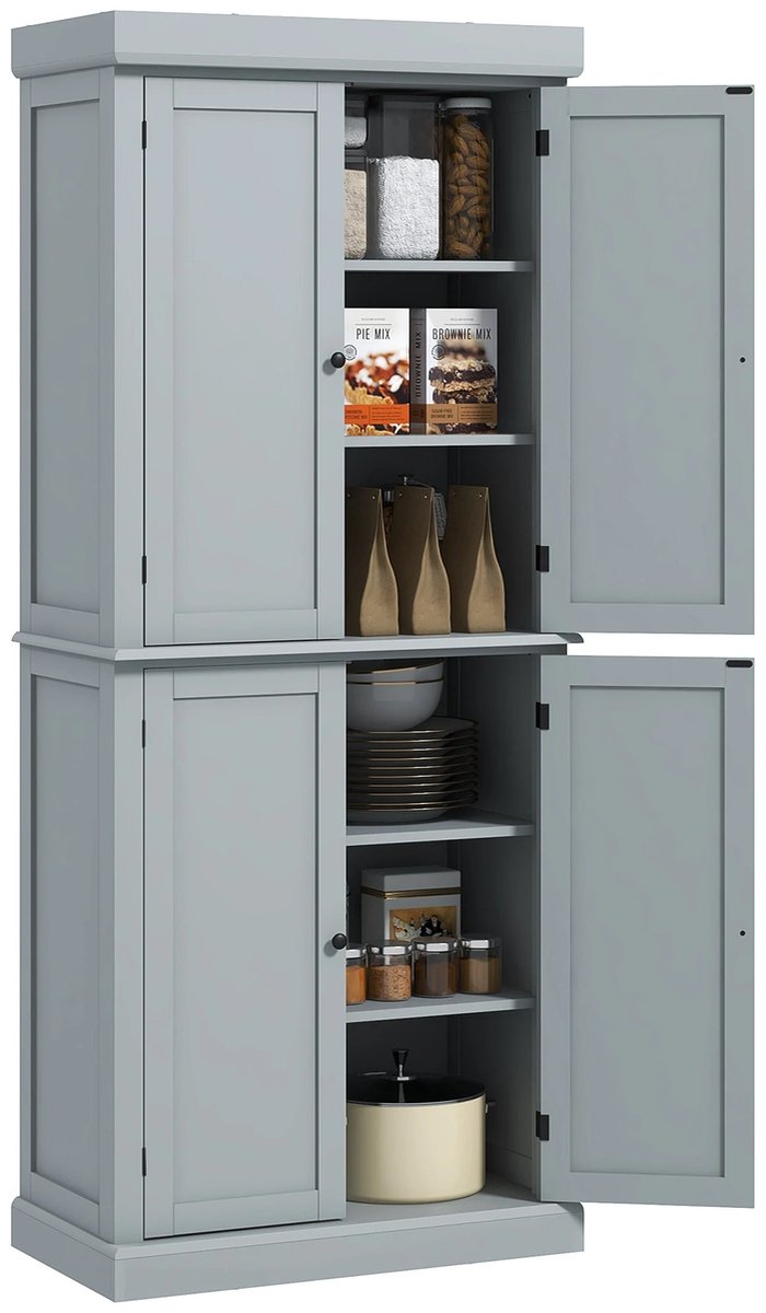Prime Home Keukenkast - Opbergkast - Opbergkast met deuren - Apothekerskast - Keukenbuffetkast - Modern - Verstelbare planken - 76 x 40,5 x 184cm - Grijs