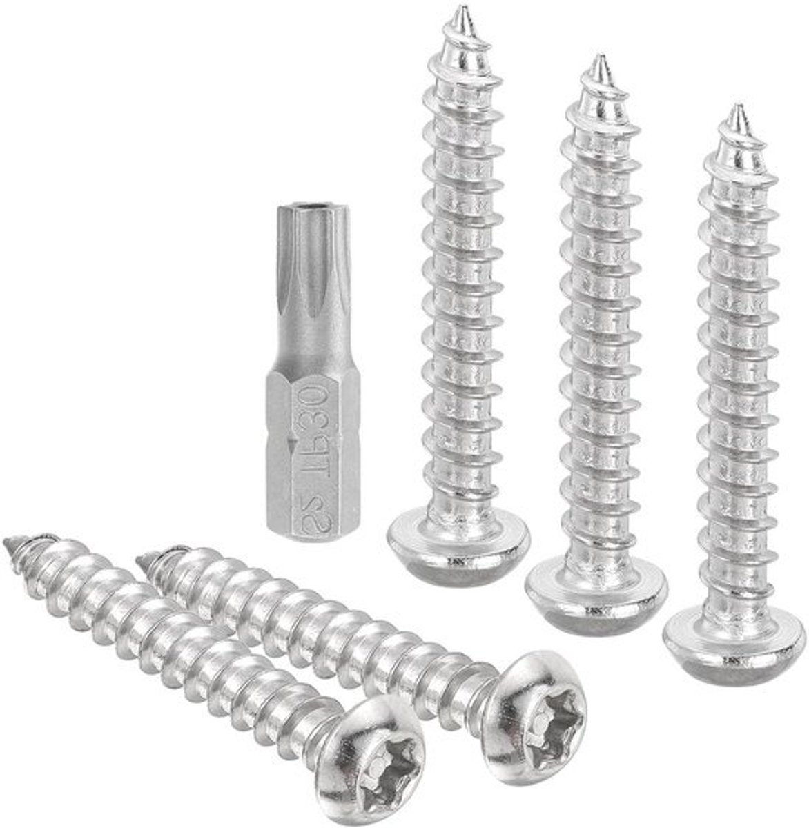Torx-houtschroeven - Zelftappende schroeven - Voor het bevestigen van materialen - Roestvrij staal 304 - M6 x 40 mm - Zilver