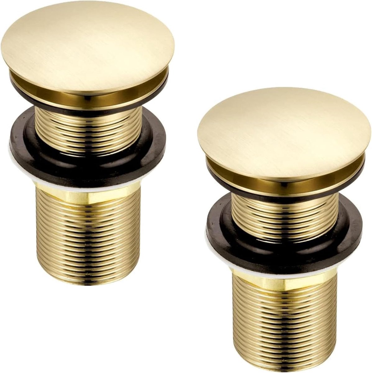 2x Brushed Gold Unslotted Basin Waste - Domed Click Clack Replacement Pop Up Brass Polished Bathroom Sink Plug - ShopVlot