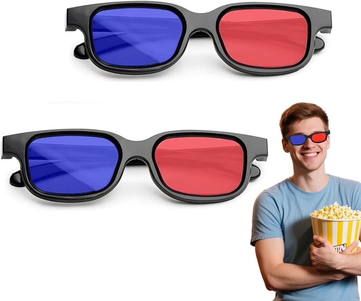 Pack of 2 3D Glasses, 3D Glasses, 3D Glasses for TV, Music Glasses, Red and Blue 3D Glasses, 3D Anaglyph Glasses - ShopVlot