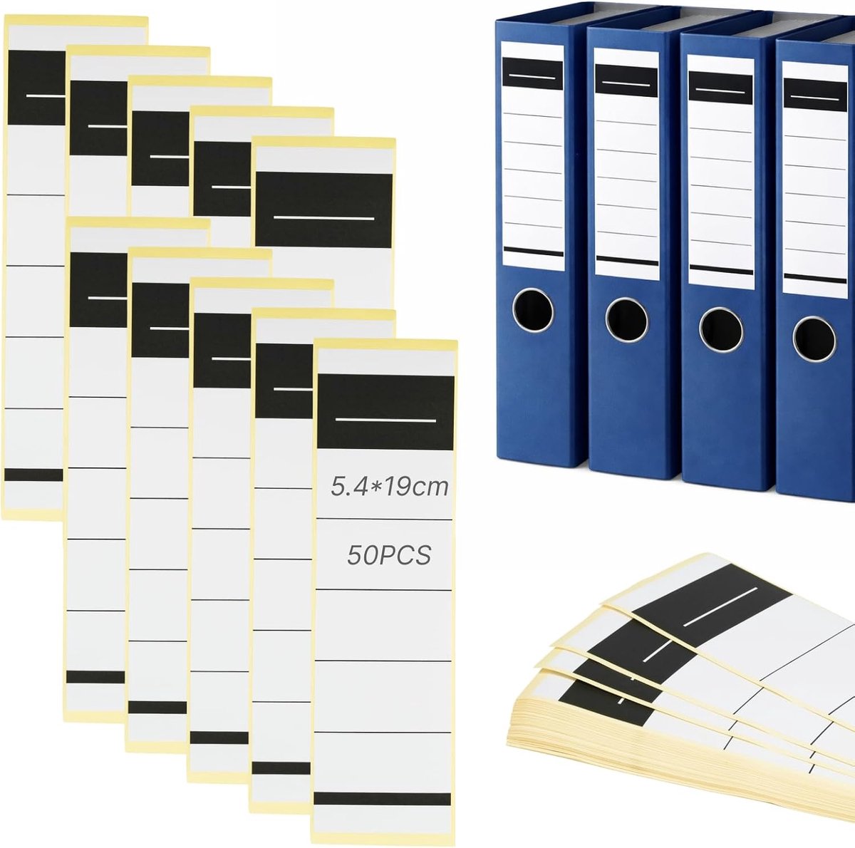 Zelfklevende etiketten voor ordnerrug 54 x 190 mm - Duurzaam papier - Perfect voor mappen - Eenvoudig te verwijderen - ShopVlot