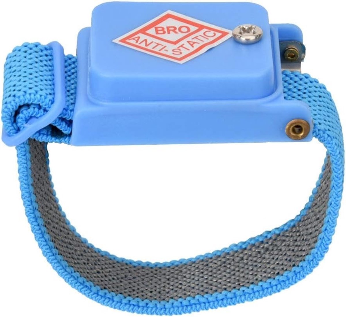 Antistatische ESD-afvoerarmband met blauwe en witte kabel, comfortabel en veilig voor elektronica werkzaamheden