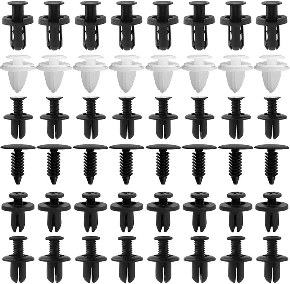 Plastic Car Rivets, 100 Pieces Car Door Trim Clips Car Body Mount Universal Bumpers Spreader Rivets (Black, White) - ShopVlot