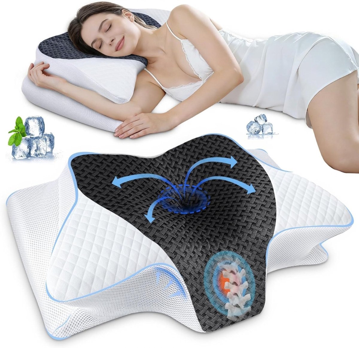 Levo® Hoofdkussen Nekklachten - Ergonomisch Hoofdkussen - Neksteun - Traagschuim - Grijs - 70cm x 40cm x 15cm