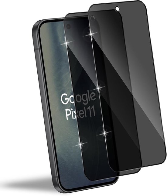 Privacy screenprotector van gehard glas op een Google Pixel 11 smartphone.