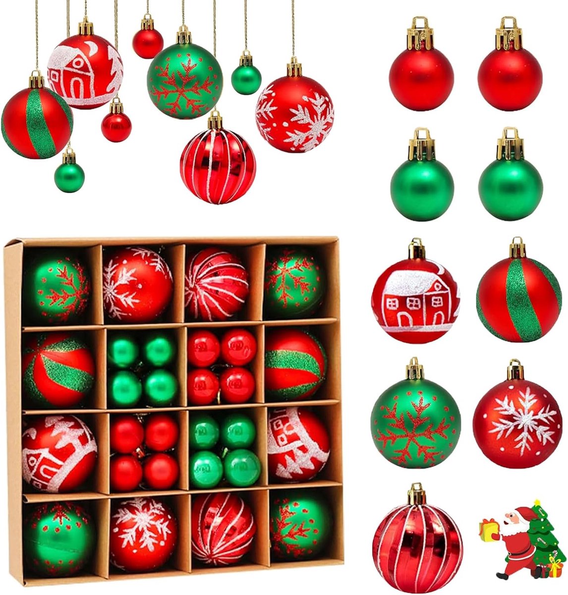 Kerstballen, 44 stuks kerstboomdecoratieballen, kerstballen, fonkelende kerstballen, kerstballen, voor kerstboomversiering