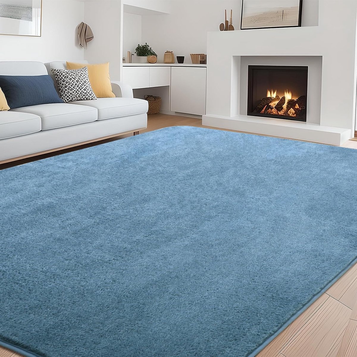 Vloerkleden voor de woonkamer, 200 x 300 cm, super zachte en pluizige tapijten voor de slaapkamer, modern, effen, pluizig, grote tapijten, machinewasbaar, antislip tapijt, blauw tapijt
