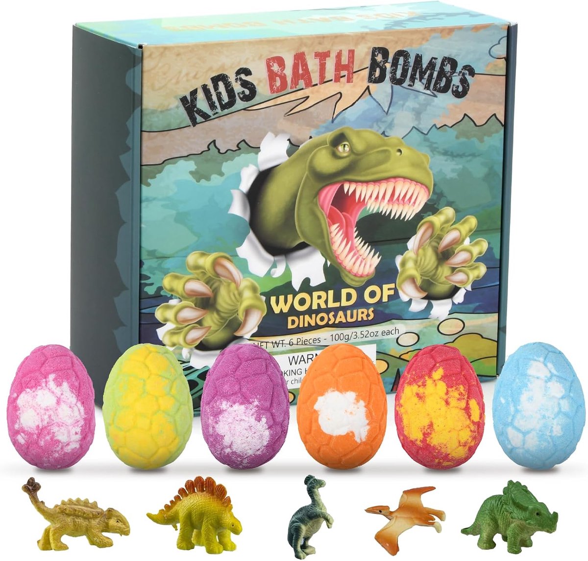 6 stuks dinosaurus-badbommen voor kinderen, met verrassingsspeelgoed binnen, natuurlijke badballen, badbommen, cadeauset, schuimbad, voor jongens en meisjes
