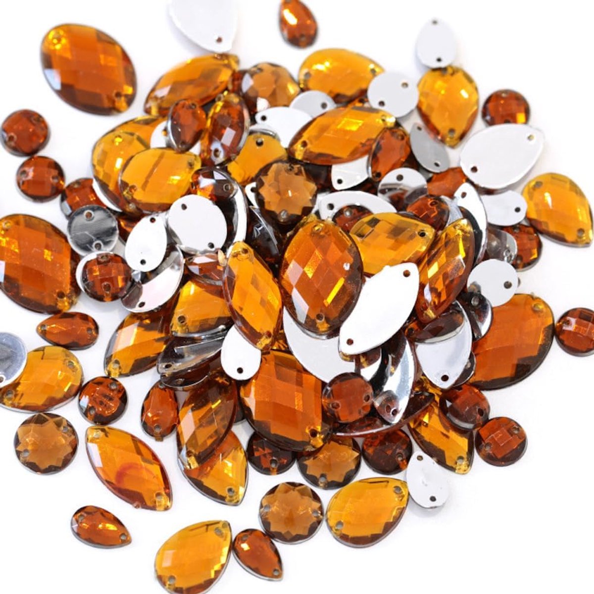 100 stuks glittersteentjes om aan te naaien, acrylstenen, strass-steentjes om met de hand te naaien, verschillende vormen, 4-30 mm, platte strassteentjes, voor doe-het-zelf handwerk
