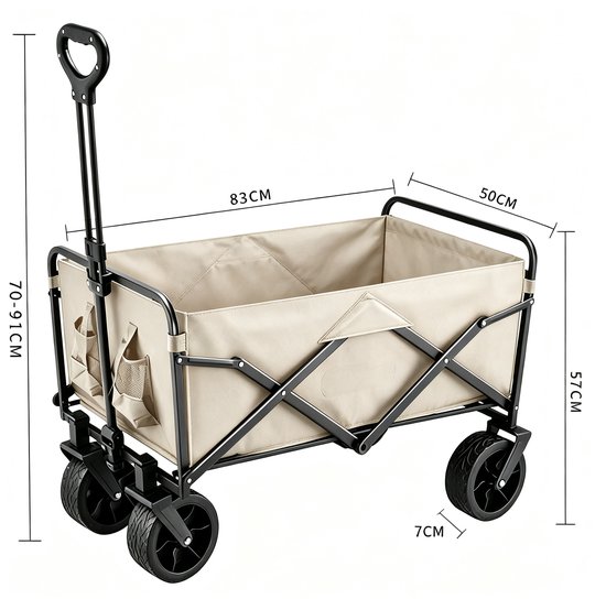 Opvouwbare Kampeerwagen Bolderkar Grote Inhoud 360° Draaibare Wielen met Dubbele Rem Verzwaard Stalen Frame Khaki83*50*70 cm — afbeelding 3