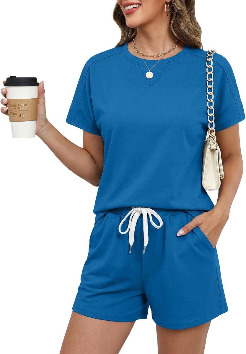 Jumpsuit voor dames, korte mouwen, ronde hals, effen overall voor dames