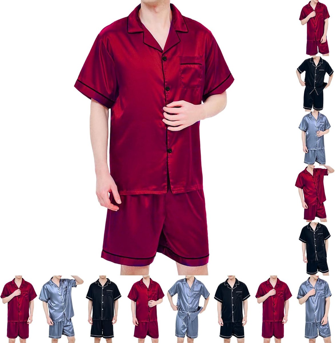 Pyjama Set Zijdeachtige Stof Korte Mouw Loungewear Tweedelige Pijamas Para Hombres Button-Down Pj Set