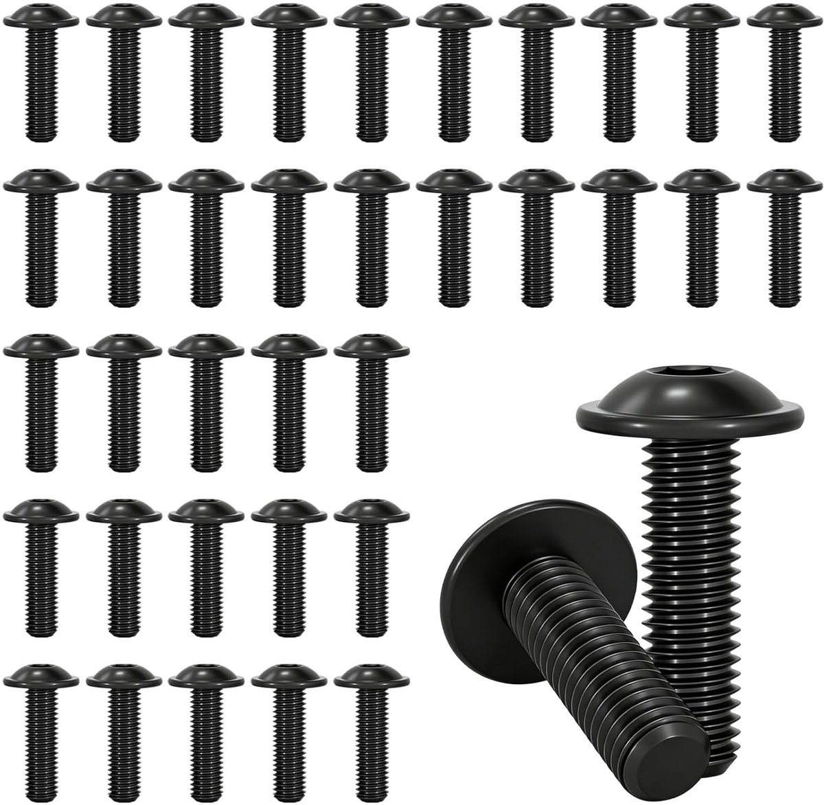 35pcs M6 x 20mm Flat Head Screws ISO 7380-2 Lens Head Screws Stainless Steel A2 V2A Flange Screw Black Thread Screws - ShopVlot