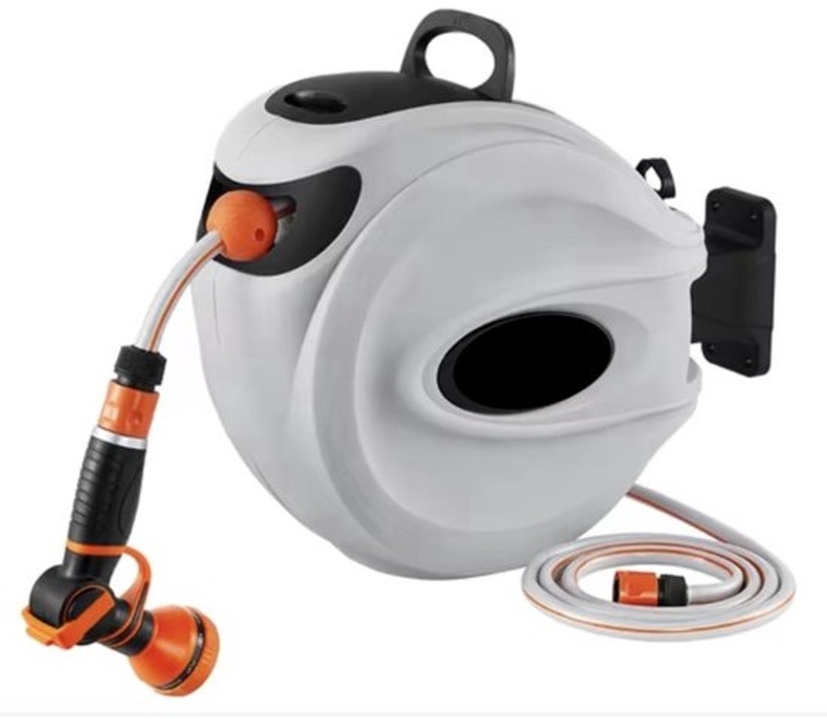 Tuinslang - Haspel - Voor muurmontage - Intrekbaar - 180 graden - Draaibaar - Grijs - PVC - 35 meter
