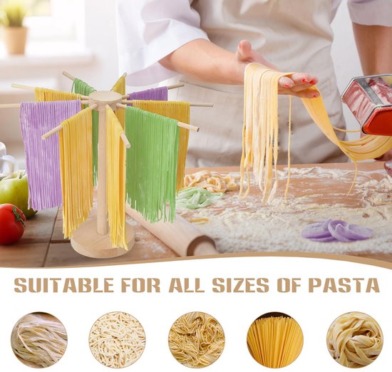 Dailygoods- Pastadroger Inklapbaar - Houten Droogrek - 9 Afneembare Armen - Voor 4,5 kg Pasta - Draaibare Sokkel - Geurneutraal - Noedelrek van Dailygoods — afbeelding 2