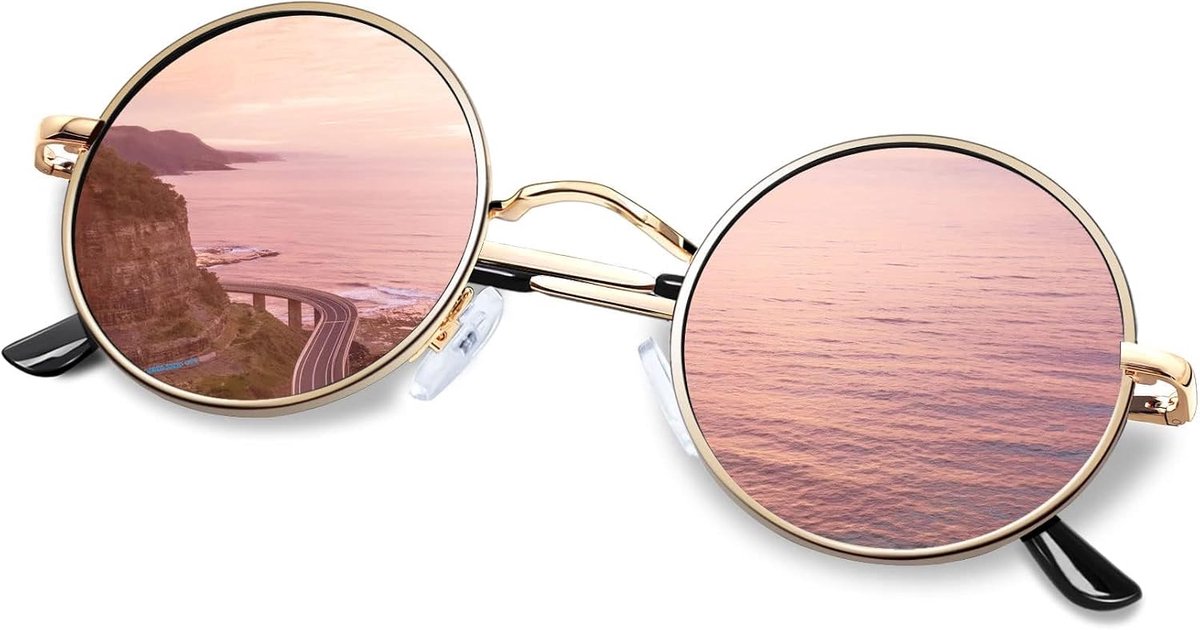 Zonnebril rond 46mm - Goudroze met gepolariseerde lenzen - UV400 bescherming - Ideaal voor reizen - ShopVlot