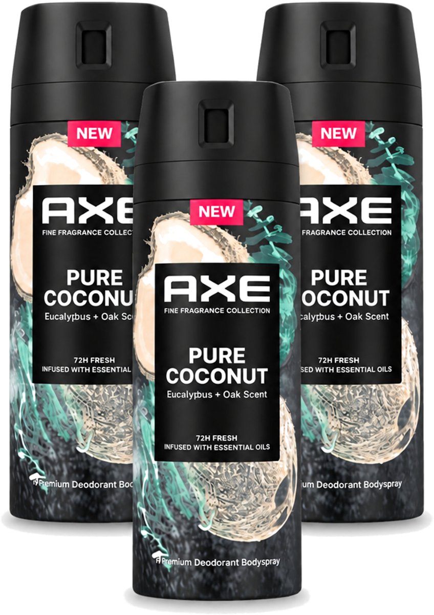 3 x Axe – Deodorant Spray – Pure Coconut – 150 ml - Voordeelverpakking - 3 stuks