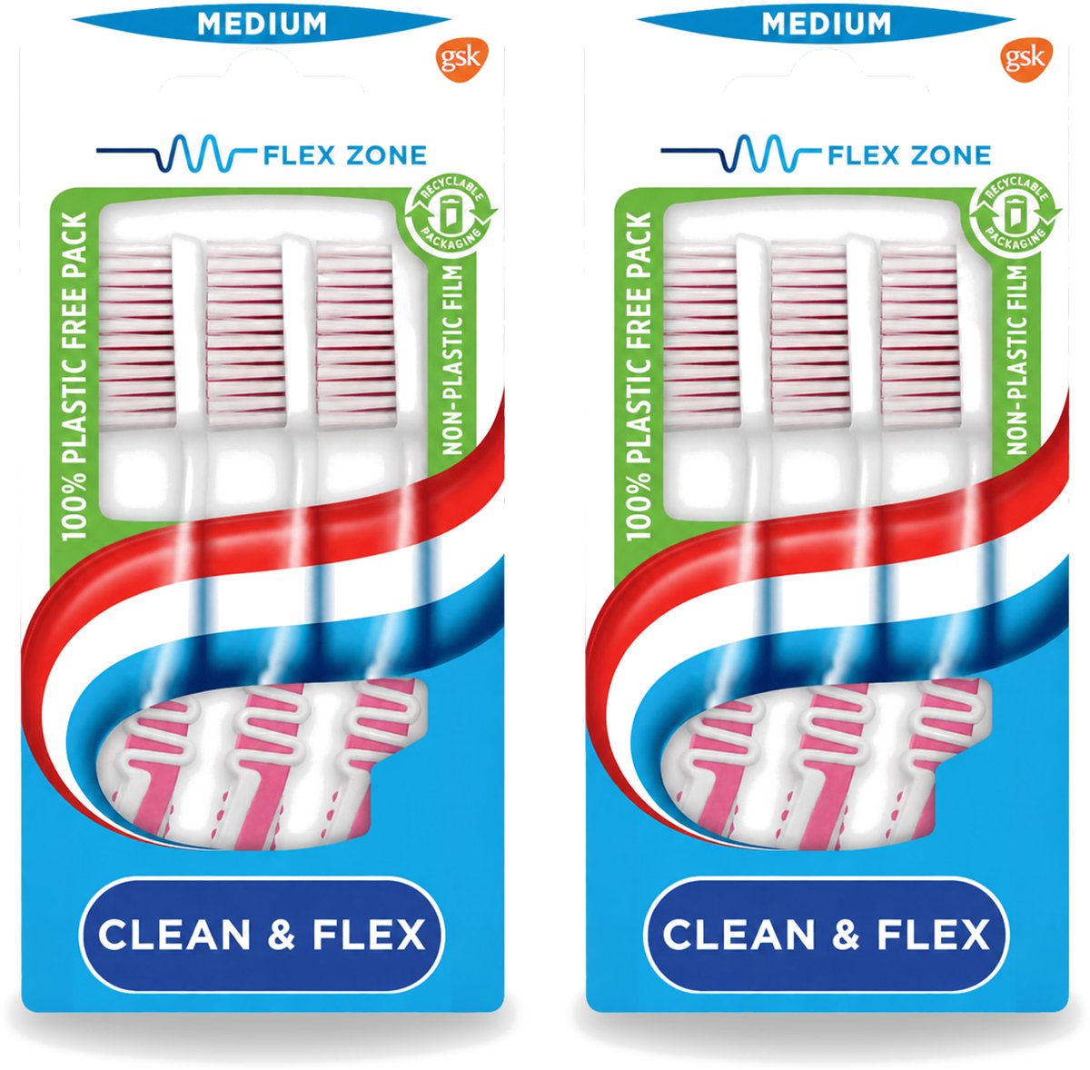 2 x Aquafresh - Tandenborstel - Clean & Flex - Medium - Grondige Reiniging - 3 Tandenborstels - Voordeelverpakking - 2 stuks
