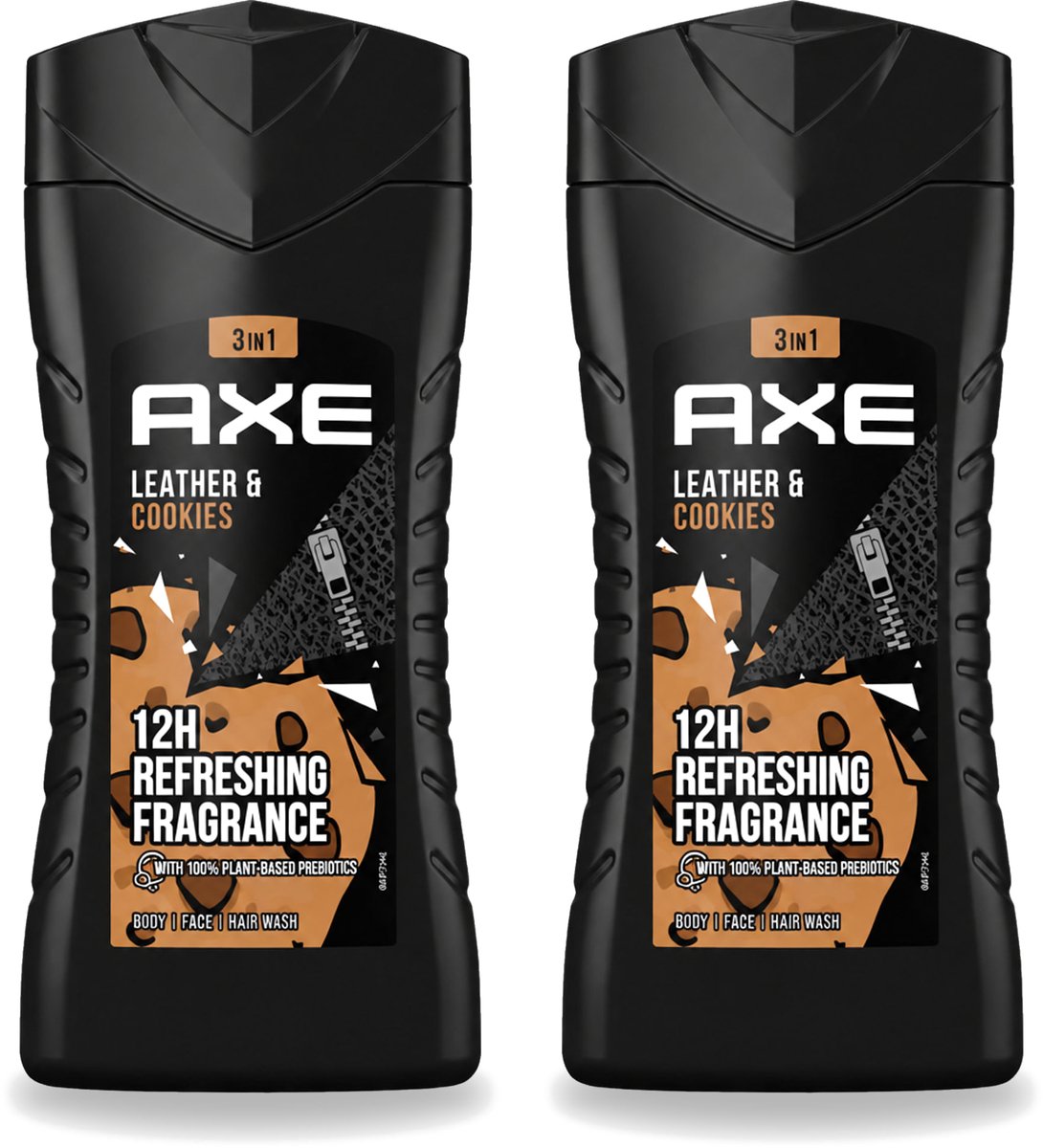 2 x Axe - 3-in-1 Douchegel - Leather & Cookies - 100% Plantaardig - 250 ml - Voordeelverpakking - 2 stuks