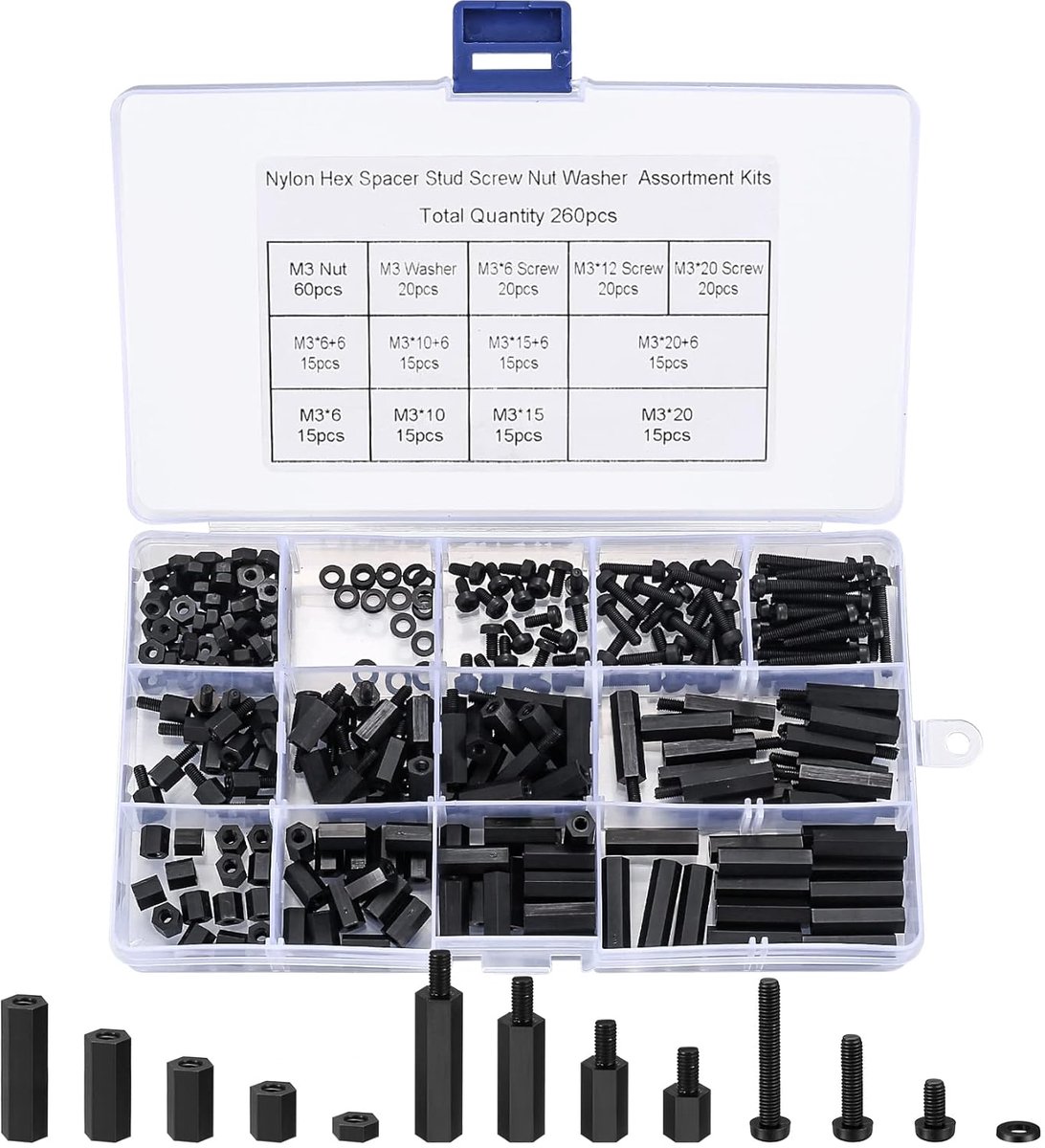 260 Pcs M3 Set Assortment Nylon Hexagonal Standoffs, Hex Standoffs Standoff with Screws and Nuts Threaded Male to - ShopVlot