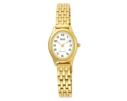 Q&Q-model q34c-003py-dameshorloge-ovaal -22x 26 mm-3 atm waterdicht-duidelijke wijzerplaat-goudkleurig